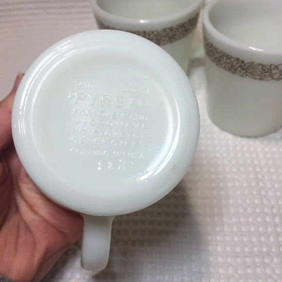 Pyrex Woodland Pattern Milk Glass Mugs (Set of 3) - Picture 3 of 4